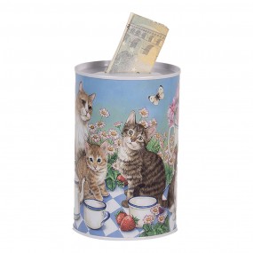 26BL0167 Money Box Ø 8x13 cm Blue Metal Cat