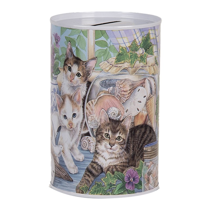 6BL0169 Money Box Ø 8x13 cm White Metal Cat