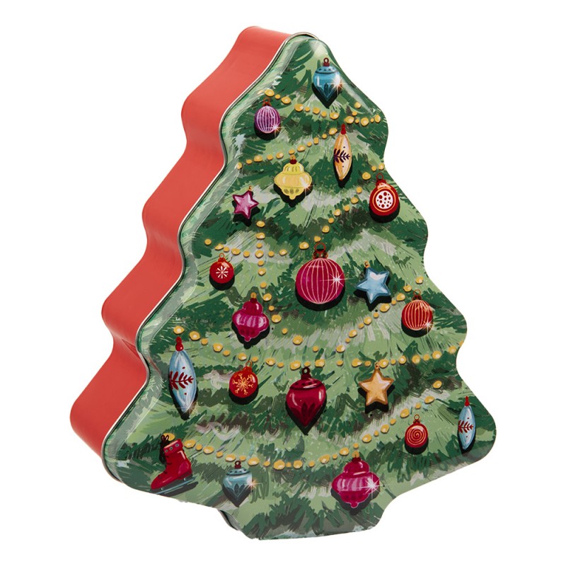 6BL0154 Bewaarblik Kerstboom 15x18x7 cm Groen Metaal