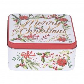 26BL0175 Storage tin Set of 3 20x20x8/ 15x15x7/ 12x12x6 cm White Red Metal