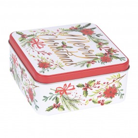 26BL0175 Storage tin Set of 3 20x20x8/ 15x15x7/ 12x12x6 cm White Red Metal