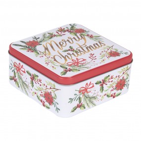 26BL0175 Storage tin Set of 3 20x20x8/ 15x15x7/ 12x12x6 cm White Red Metal