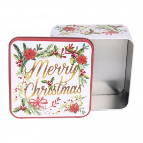 26BL0175 Storage tin Set of 3 20x20x8/ 15x15x7/ 12x12x6 cm White Red Metal