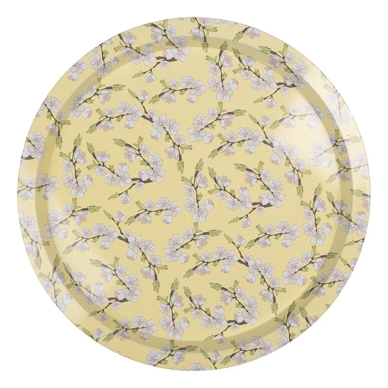 6BL0180 Tray Ø 32x2 cm Yellow Metal Flowers Round