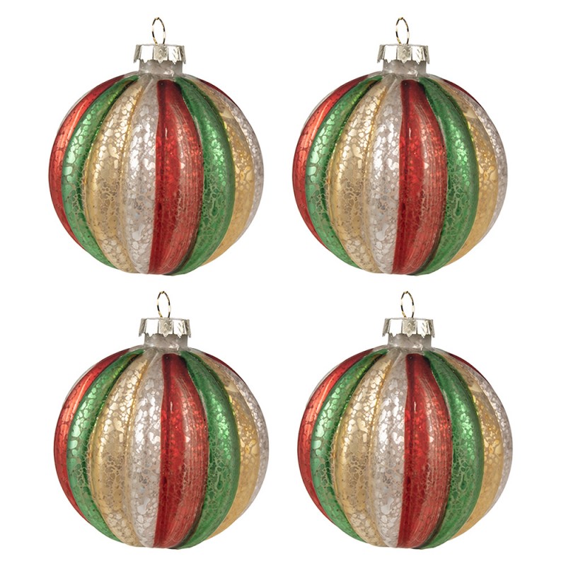 6GL2737GG Boule de Noël set de 4  Ø 8x8 cm Rouge Vert Verre