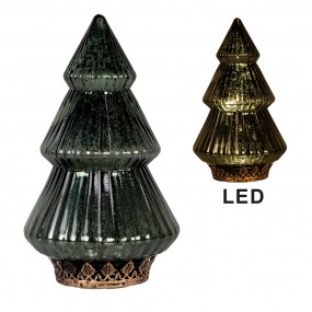 26GL4573GR Décoration de Noël avec éclairage LED Sapin de Noël Ø 13x23 cm Vert Verre