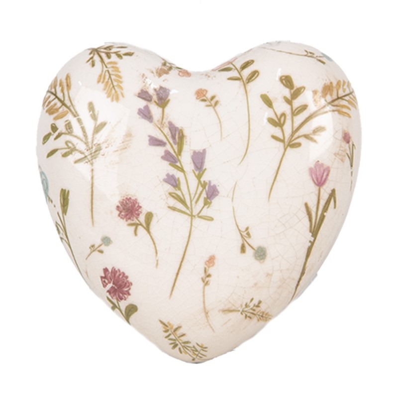 6CE1917 Décoration Coeur 11x11x4 cm Beige Rose Céramique