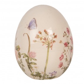 26CE1918M Decoration Egg Ø 10x12 cm Beige Ceramic Flowers