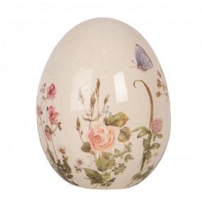 26CE1918M Decoration Egg Ø 10x12 cm Beige Ceramic Flowers