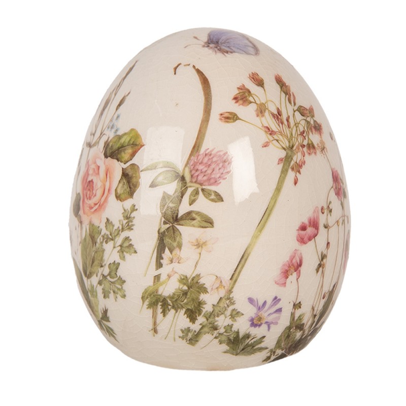 6CE1918S Decoration Egg Ø 7x9 cm Beige Ceramic Flowers