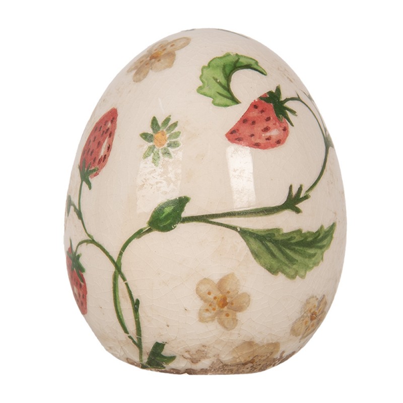 6CE1919S Decoration Egg Ø 7x9 cm Beige Ceramic Flowers