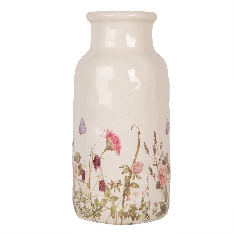 6CE1932L Vase Ø 15x32 cm Beige Keramik Blumen