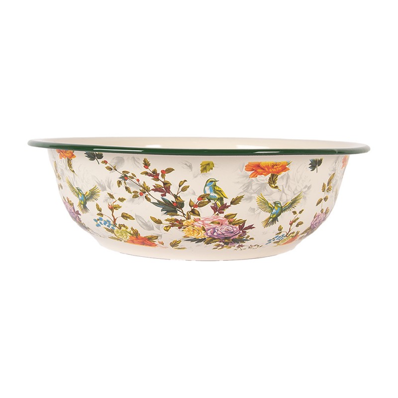 6EM0003 Decorative Bowl Ø 30x9 cm Beige Metal Flowers