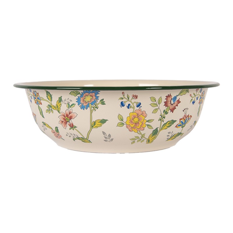 6EM0004 Decorative Bowl Ø 30x9 cm Beige Metal Flowers