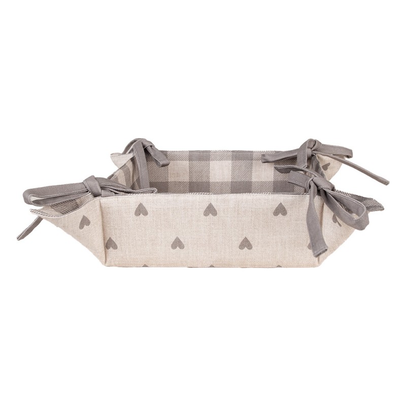 LVT47G Bread Basket 35x35x8 cm Beige Grey Cotton Hearts Square