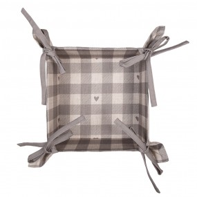 2LVT47G Bread Basket 35x35x8 cm Beige Grey Cotton Hearts Square