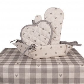 2LVT47G Bread Basket 35x35x8 cm Beige Grey Cotton Hearts Square