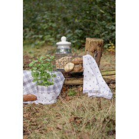 2LVT47G Bread Basket 35x35x8 cm Beige Grey Cotton Hearts Square