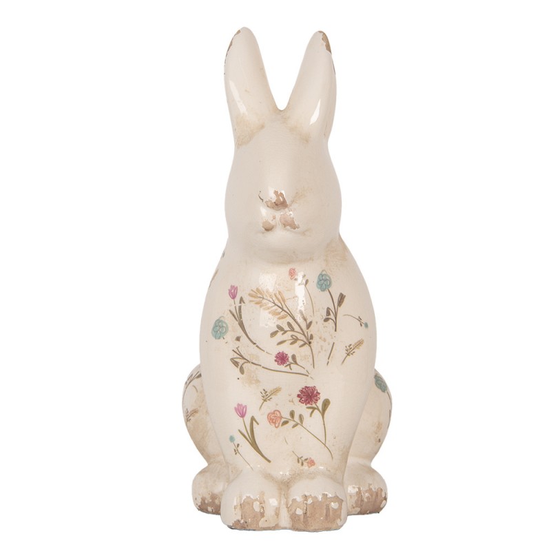 6CE1958L Decorative Figurine Rabbit 16x12x28 cm Beige Ceramic Flowers