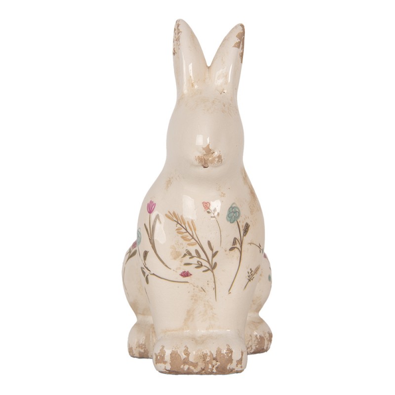 6CE1958M Figurine décorative Lapin 13x10x21 cm Beige Céramique Fleurs