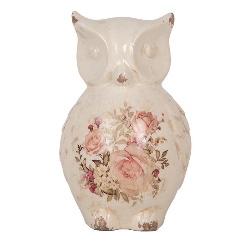 6CE1961L Decorative Figurine Owl 13x12x21 cm Beige Ceramic Flowers