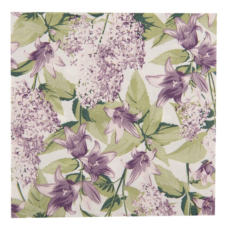 73073 Servietten Papier 20er Set 33x33 cm Weiß Violett Blumen