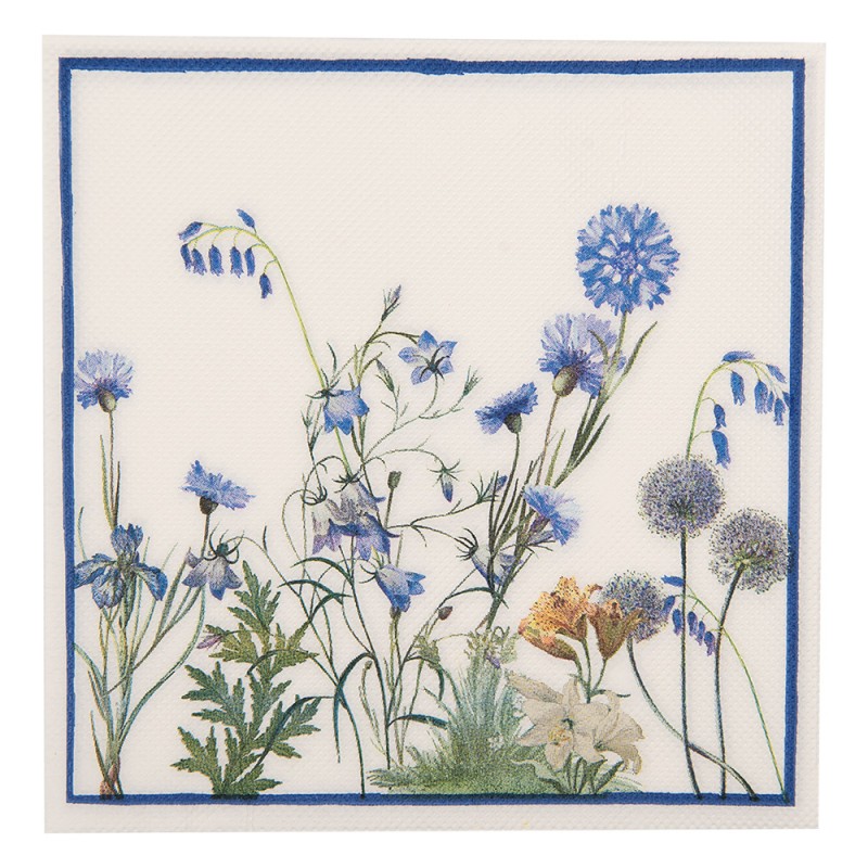 73075 Servetten Papier Set van 20 33x33 cm Wit Blauw Bloemen