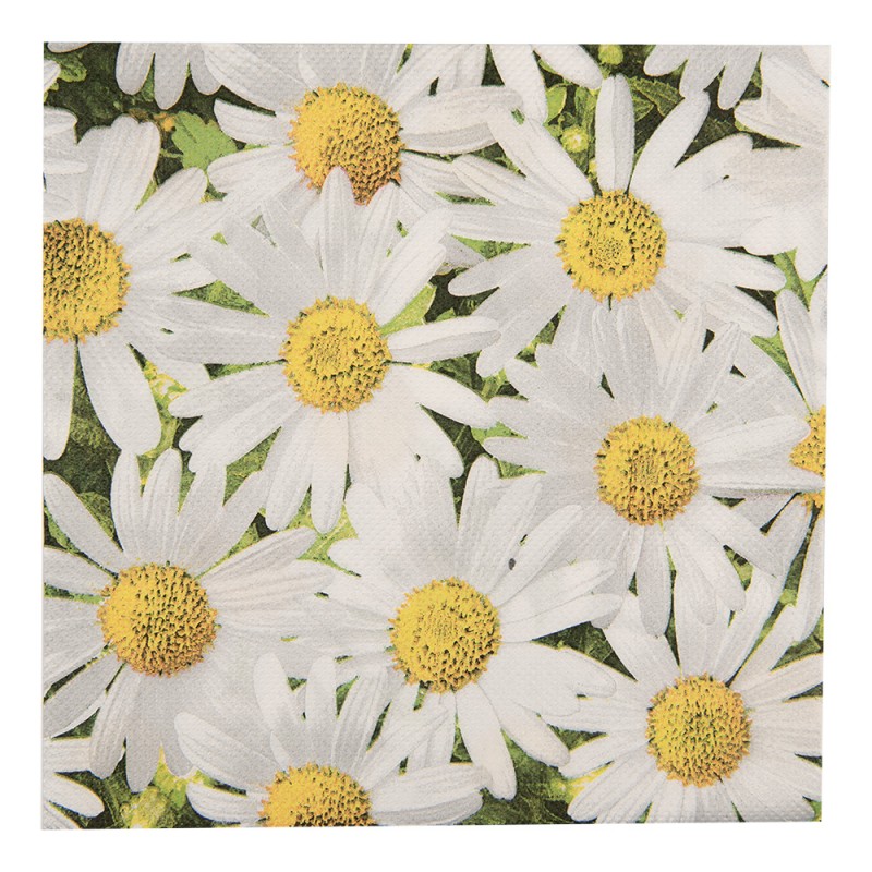 73076 Serviettes Papier set de 20 33x33 cm Blanc Jaune Fleurs