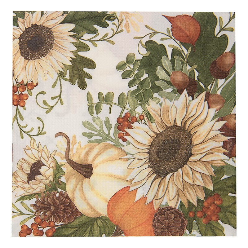 73082 Napkins Paper Set of 20 33x33 cm White Beige Flowers