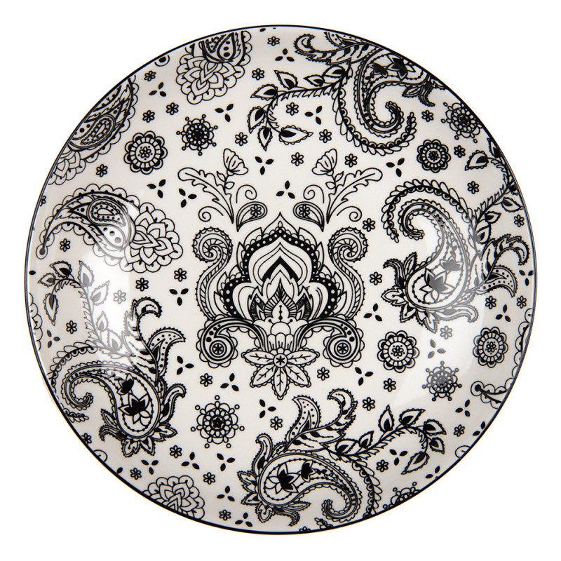 6CEDP0163 Breakfast Plate Ø 21x3 cm White Black Ceramic