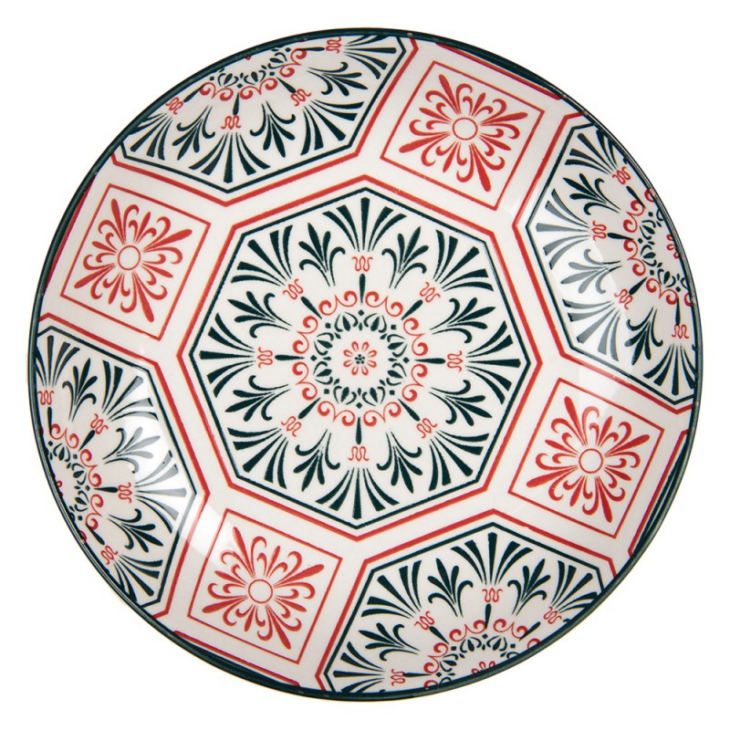 6CEDP0164 Breakfast Plate Ø 21x3 cm White Red Ceramic