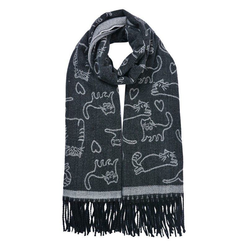 JZSC0815Z Écharpe d'hiver femmes 65x180 cm Noir Gris Chat Écharpe