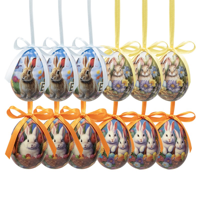 65901 Easter ornament set of 12 Egg Ø 4x5 cm Multicoloured Plastic