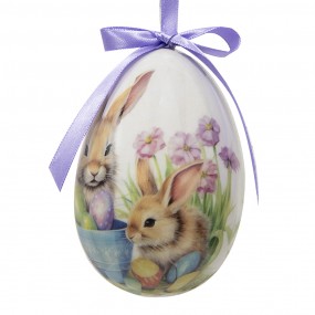 265911 Easter ornament set of 6 Egg Ø 7x10 cm Multicoloured Plastic Rabbits