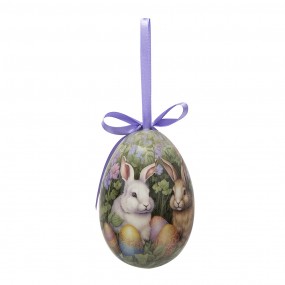 265912 Easter ornament set of 6 Egg Ø 7x10 cm Multicoloured Plastic Rabbits