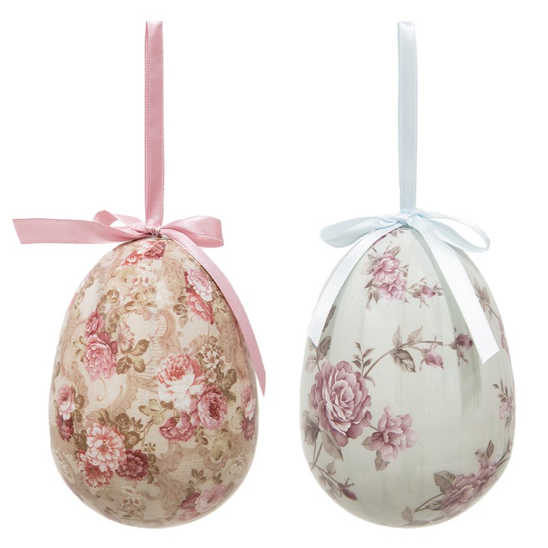 65913 Easter ornament set of 2 Egg Ø 9x12 cm Multicoloured Plastic Flowers