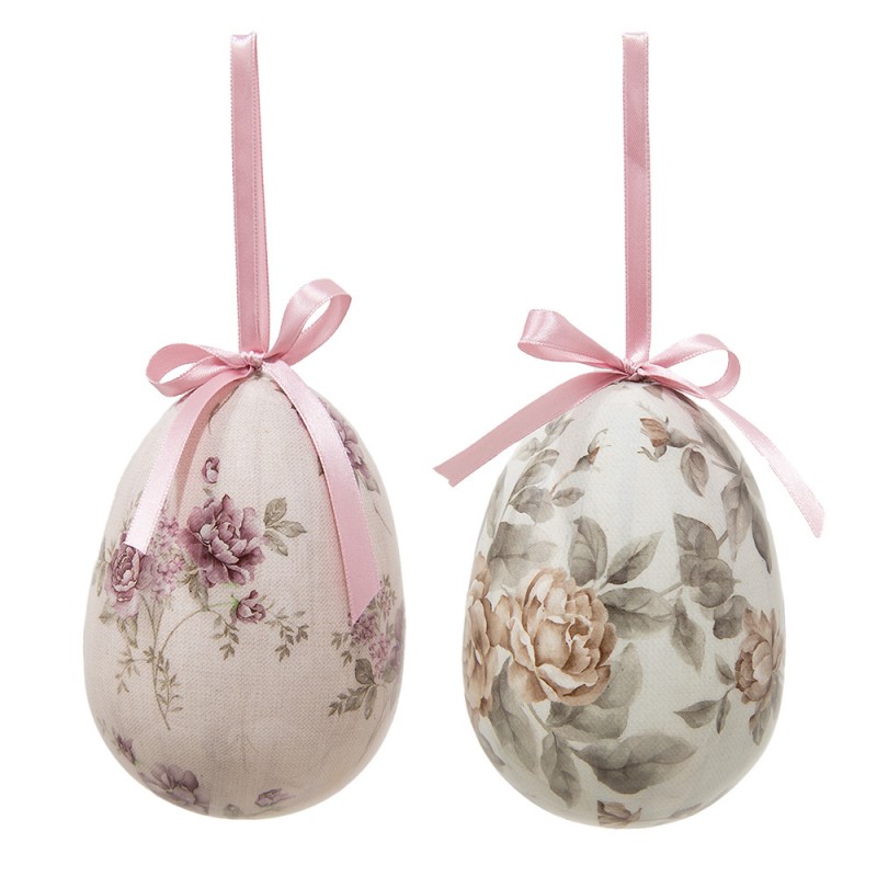 65914 Easter ornament set of 2 Egg Ø 9x12 cm Multicoloured Plastic Flowers