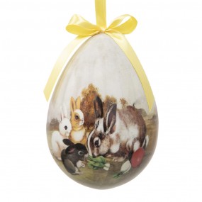 265915 Easter ornament set of 2 Egg Ø 11x15 cm Multicoloured Plastic Rabbit