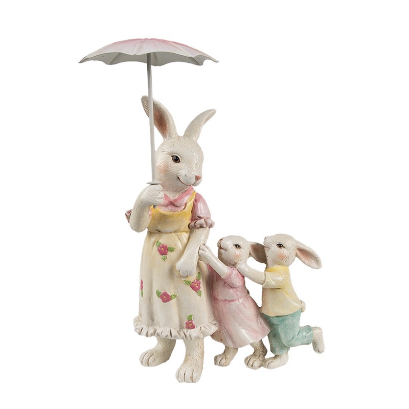 6PR4391 Decorative Figurine Rabbit 16x9x22 cm White Pink Plastic