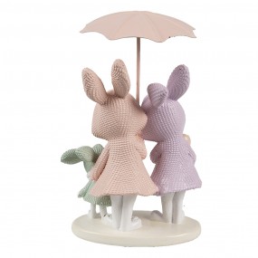 26PR4399 Decorative Figurine Rabbits 11x10x17 cm White Pink Plastic