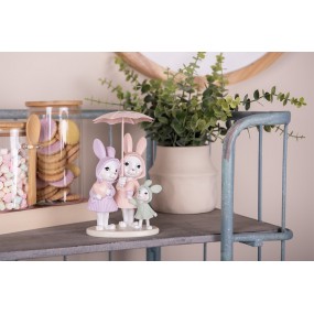 26PR4399 Decorative Figurine Rabbits 11x10x17 cm White Pink Plastic