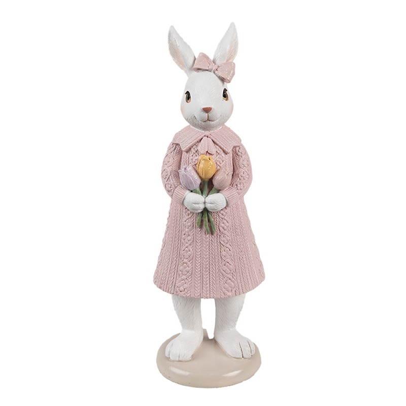 6PR4411 Figurine décorative Lapin 23 cm Blanc Rose Plastique