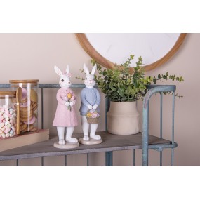 26PR4411 Figurine décorative Lapin 23 cm Blanc Rose Plastique