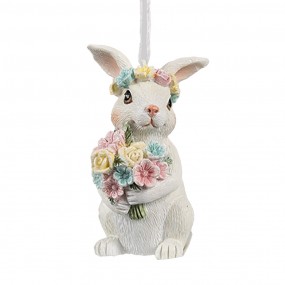 26PR4409 Ciondolo di Pasqua Coniglio 8 cm Bianco Plastica