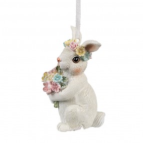 26PR4409 Pendentif de Pâques Lapin 8 cm Blanc Plastique