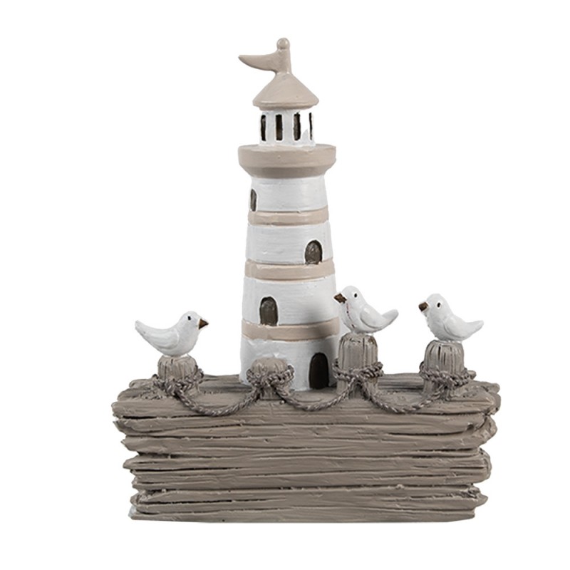 6PR4422 Decoratie Beeld Vuurtoren 10x4x12 cm Wit Bruin Kunststof