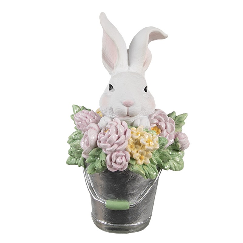 6PR5174 Figurine décorative Lapin 8x9x15 cm Blanc Gris Plastique