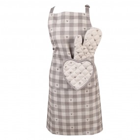 2LVT41G Kitchen Apron 70x85 cm Grey Beige Cotton Hearts