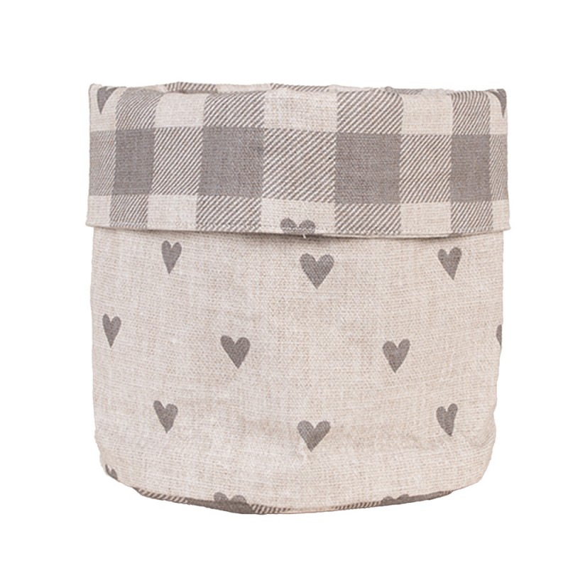 LVT50G Bread Basket Ø 15x16 cm Beige Grey Cotton Hearts Round