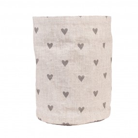 2LVT50G Bread Basket Ø 15x16 cm Beige Grey Cotton Hearts Round